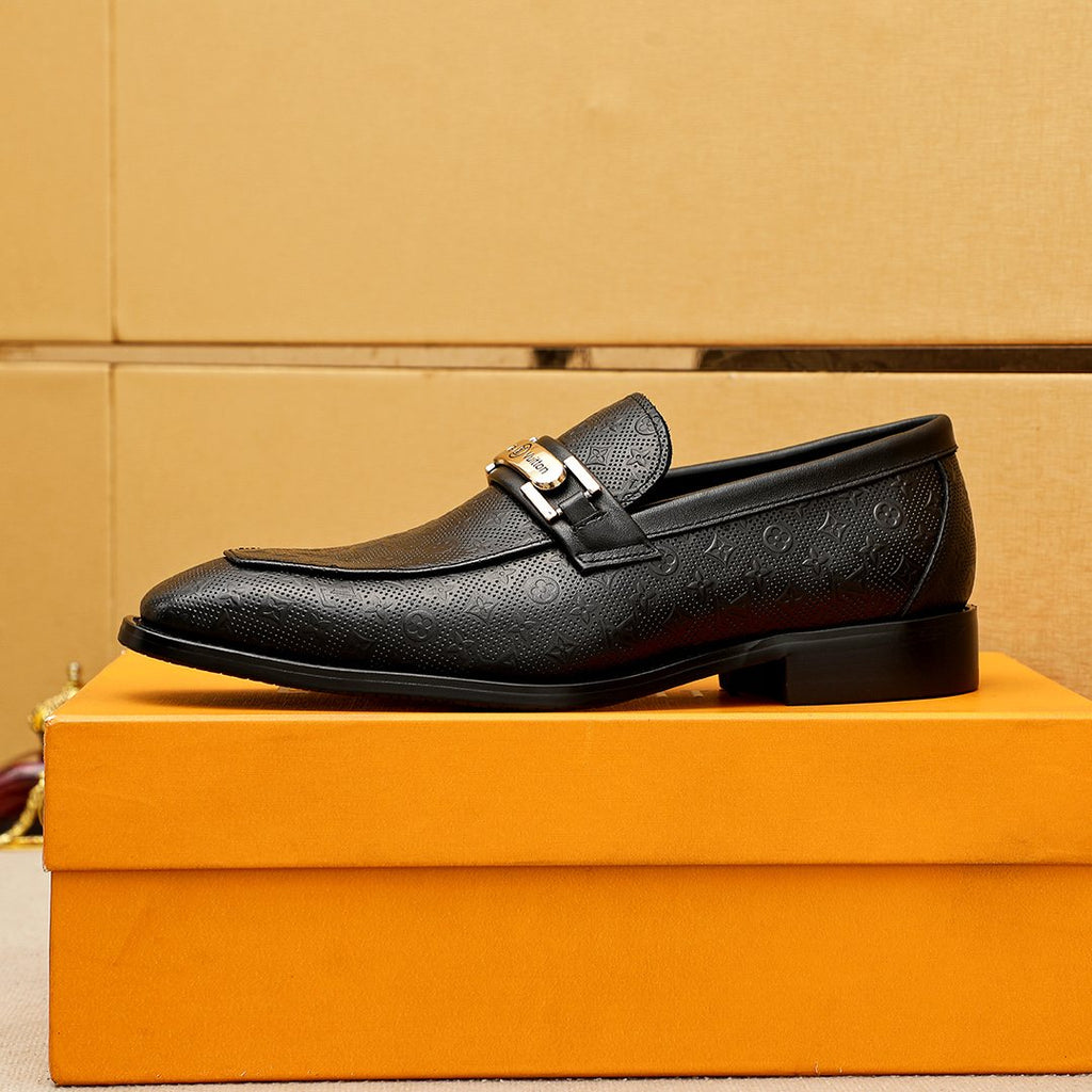 Louis Vuitton Men's Black Textured Buckle Loafers - Stacked Heel