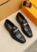 Louis Vuitton Men's Black Textured Buckle Loafers - Stacked Heel