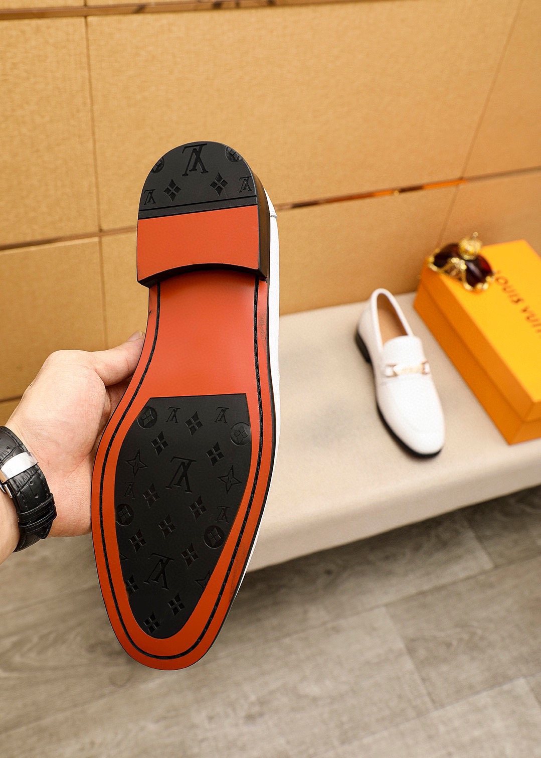 Louis Vuitton White Textured Bar Loafers