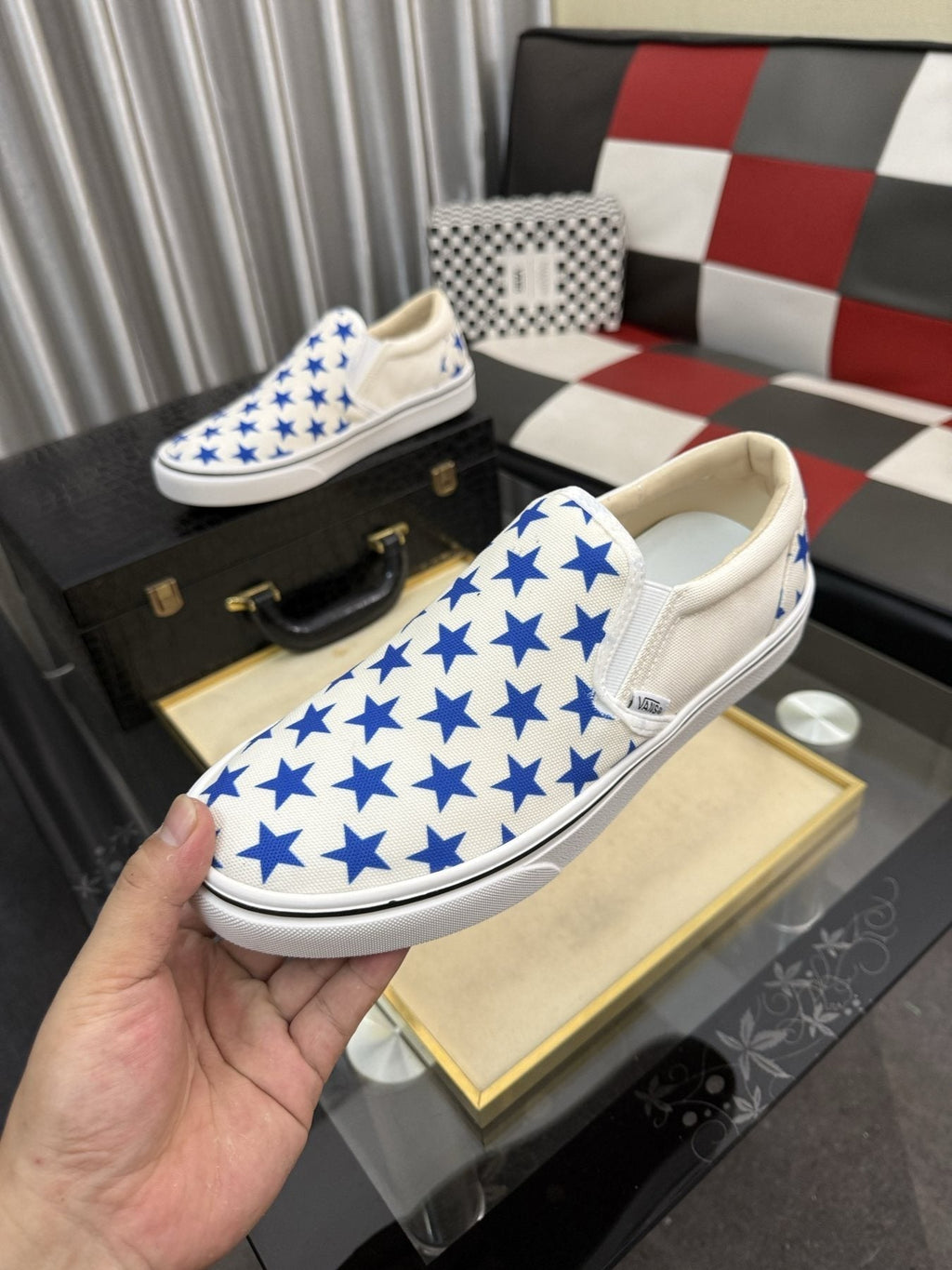 Vans Blue Star Print Slip-On Sneakers