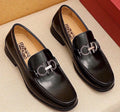 Ferragamo Men's Black Hardware Loafers - Apron-Toe Stitching