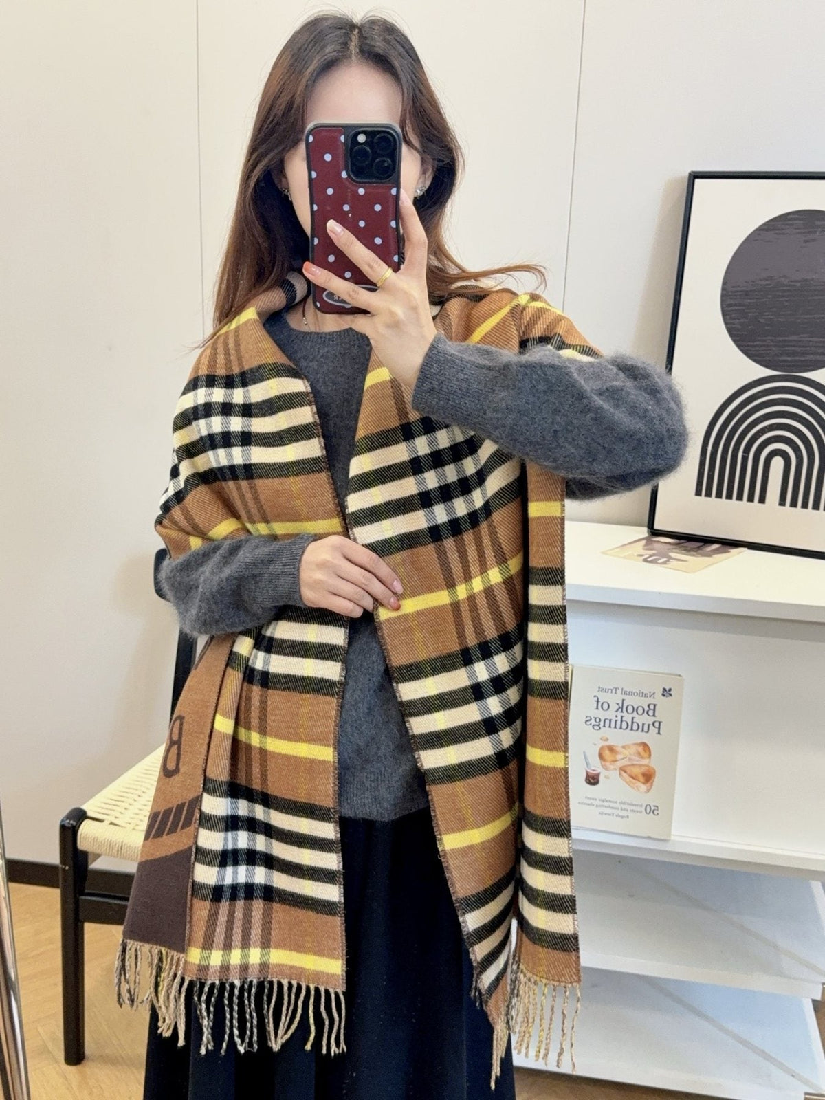 Burberry Brown Plaid Fringed Scarf