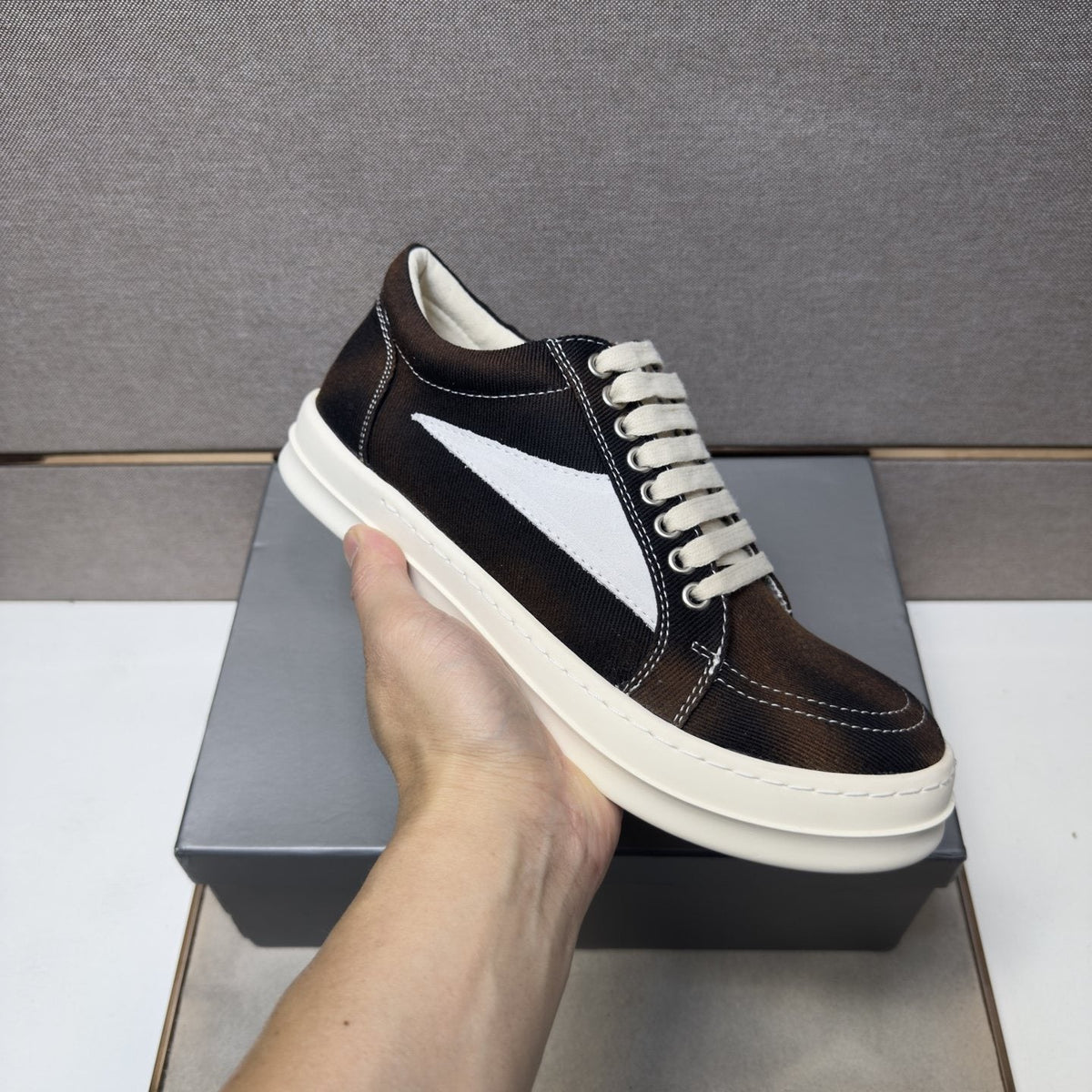 Dark Brown Panel Low-Top Sneakers