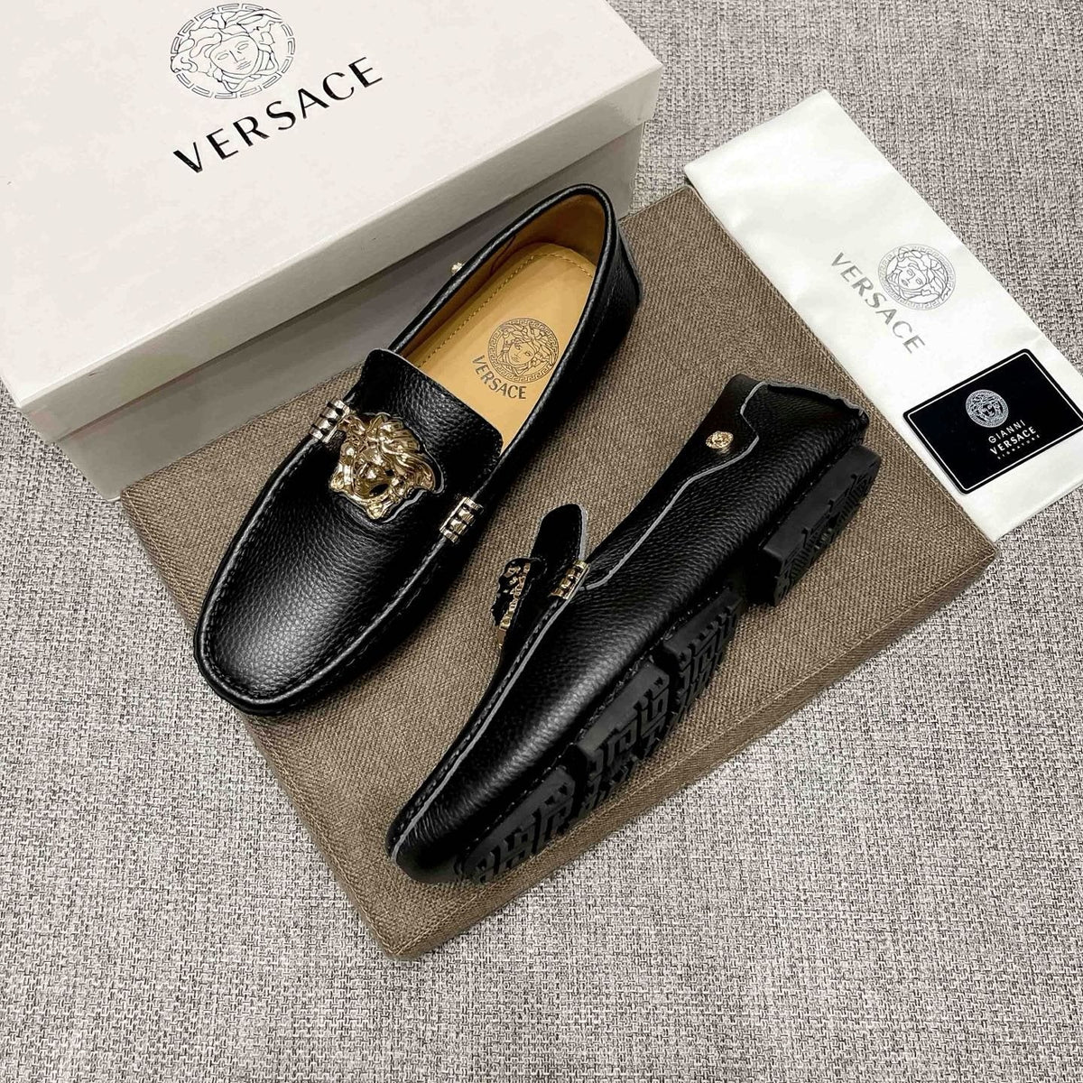 Versace Men's Textured Leather Medusa Loafers