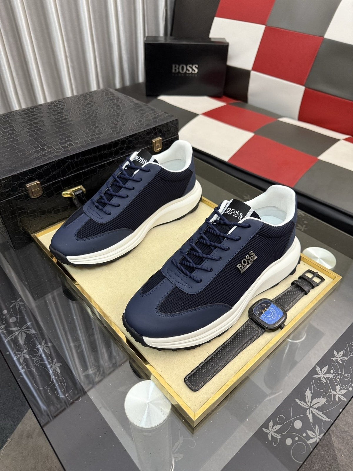 BOSS Men's Knit-Look Low-Top Sneakers
