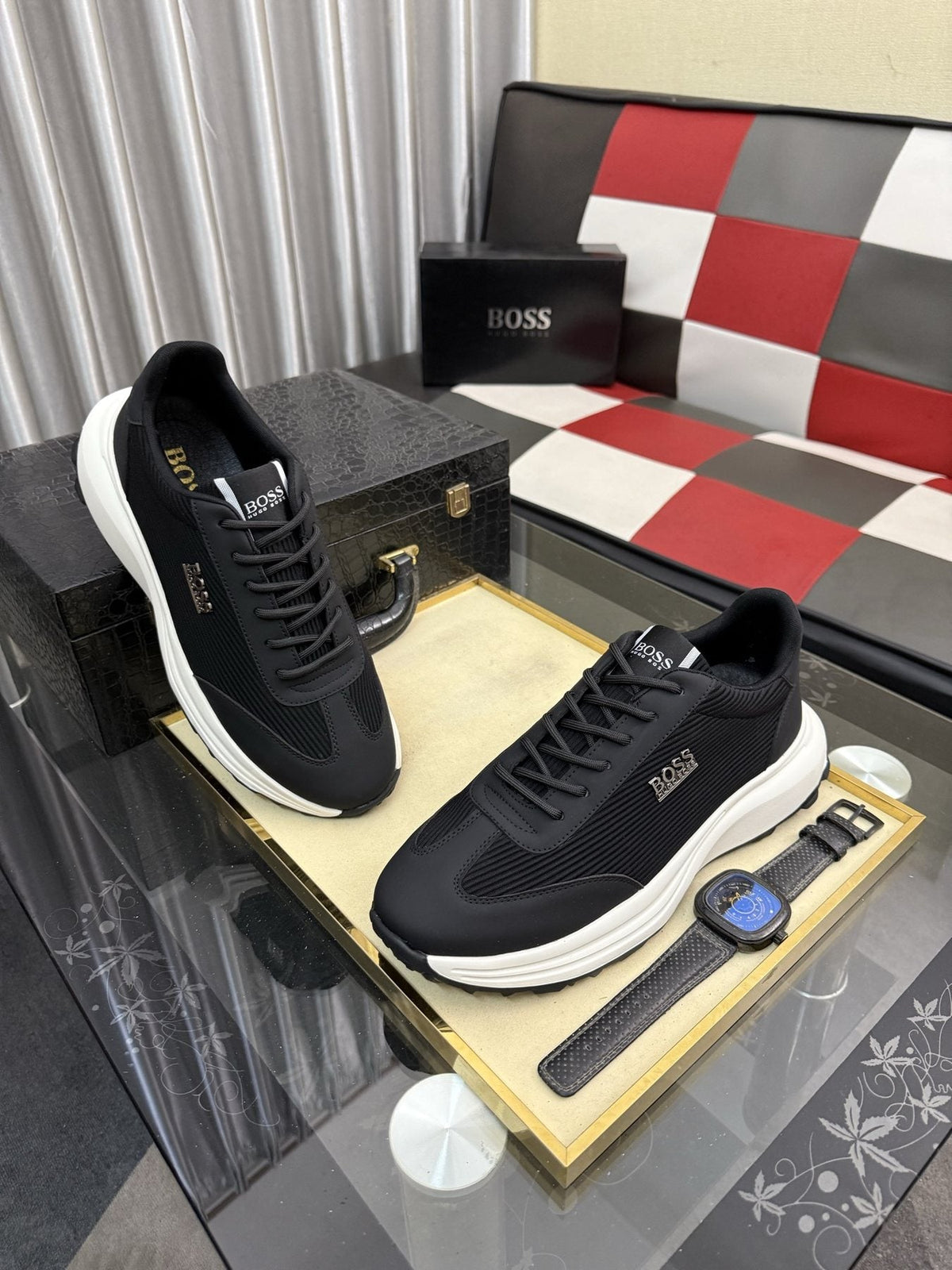 BOSS Men's Knit-Look Low-Top Sneakers
