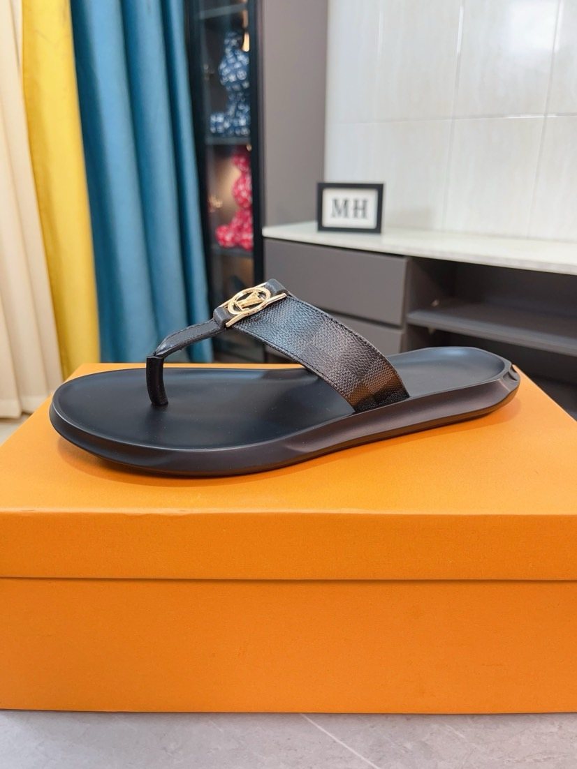 Louis Vuitton Dark Brown Check Thong Sandals