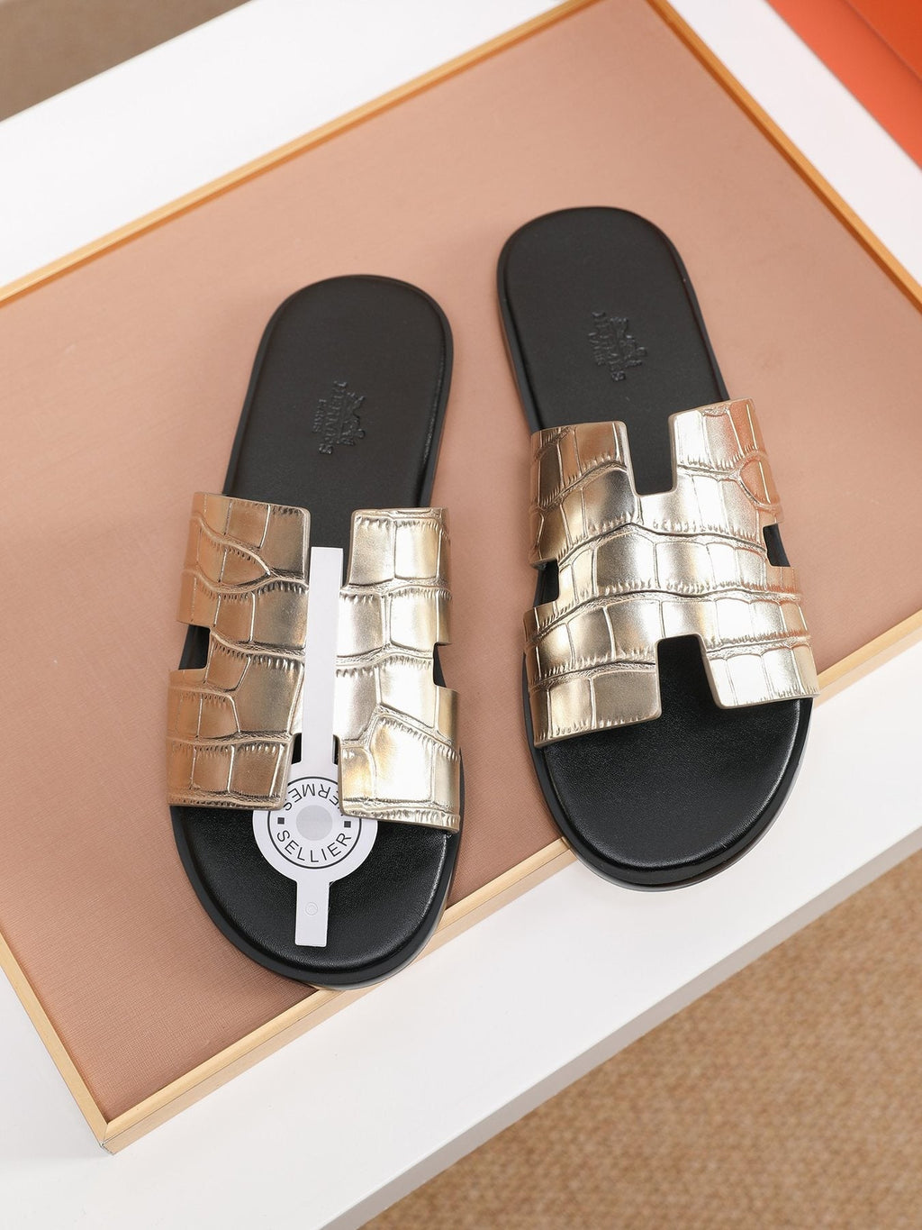 Hermès Croc-Embossed H Slide Sandals