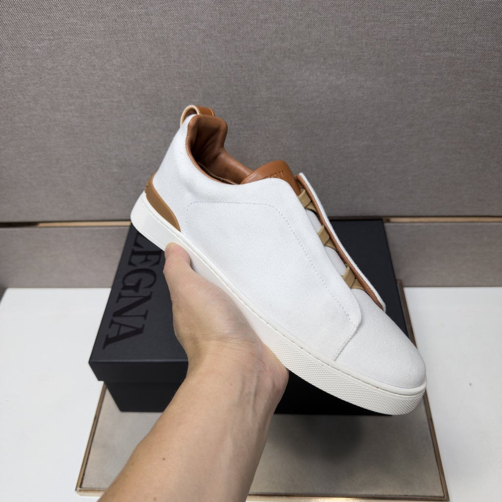 Zegna Men's Tan Accent Low-Top Sneakers