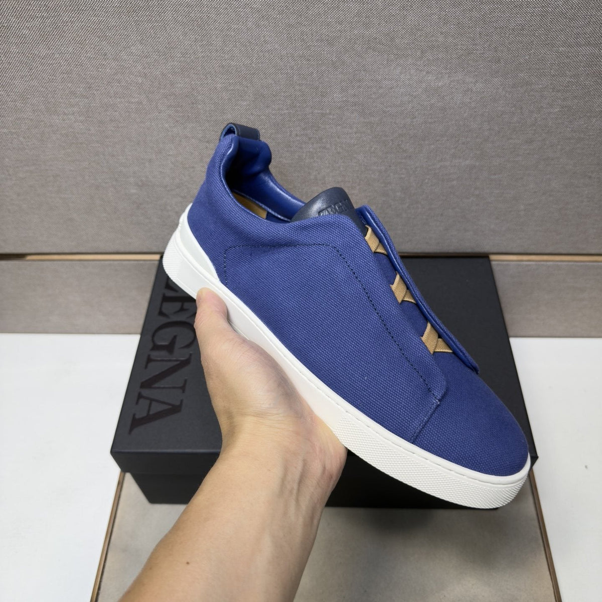 Zegna Men's Tan Accent Low-Top Sneakers