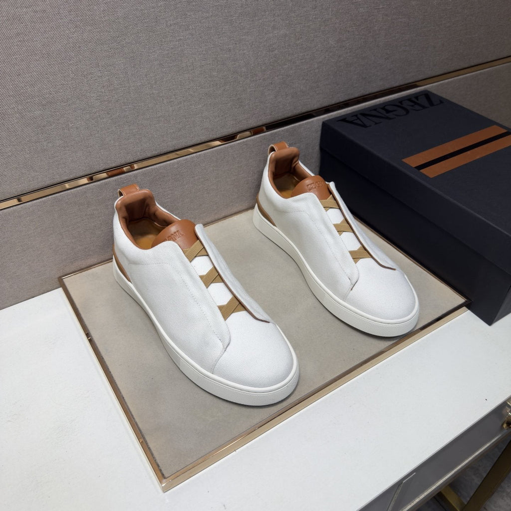 Zegna Men's Tan Accent Low-Top Sneakers