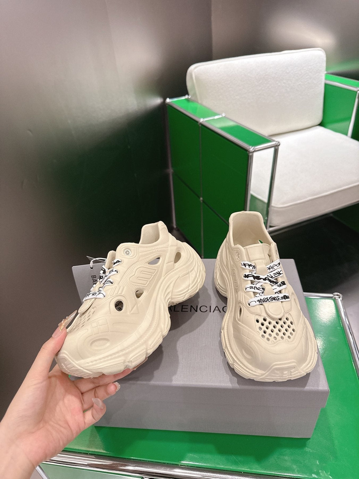 Balenciaga Cream Chunky Sneakers