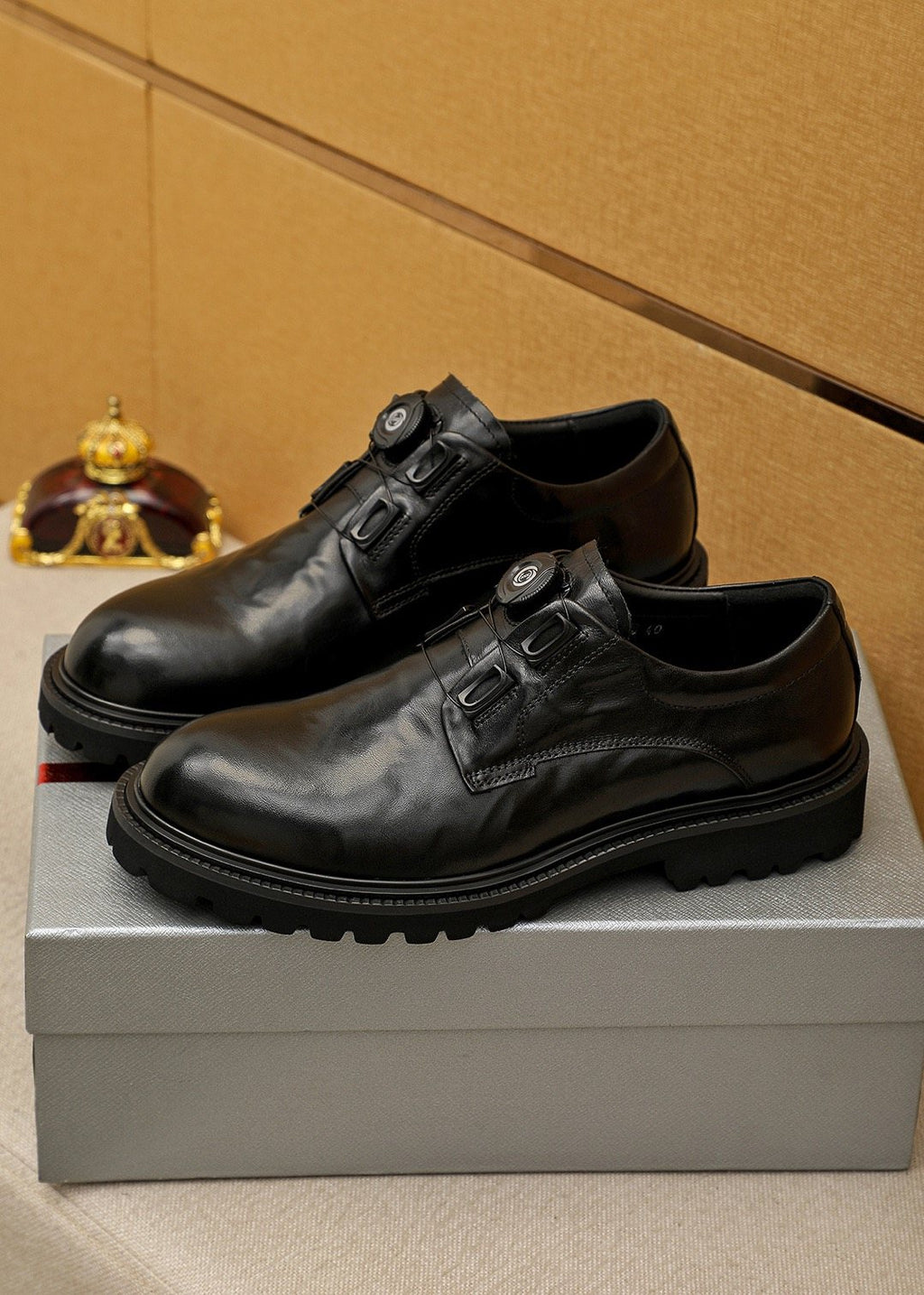 Prada Men's Polished Lace-Up Lug Sole Dress Shoes
