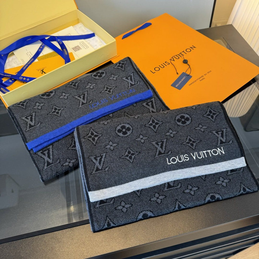 Louis Vuitton Gray Knit Scarf with Contrast Trim