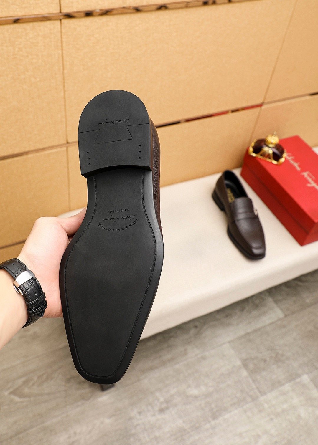 Ferragamo Men's Textured Metal-Accent Loafers