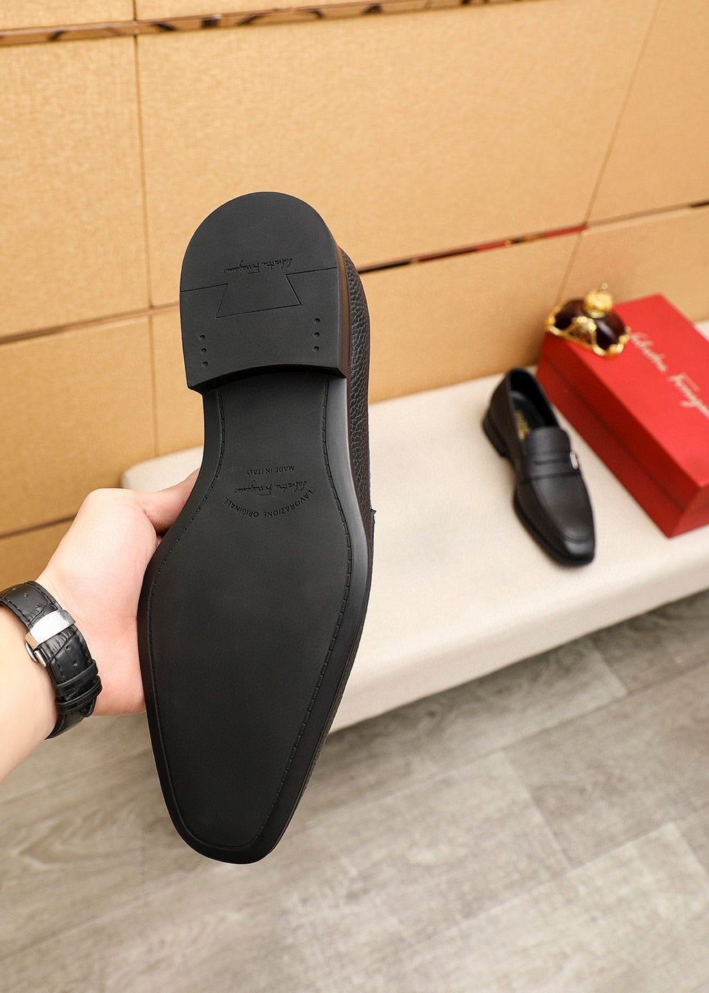 Ferragamo Men's Textured Metal-Accent Loafers