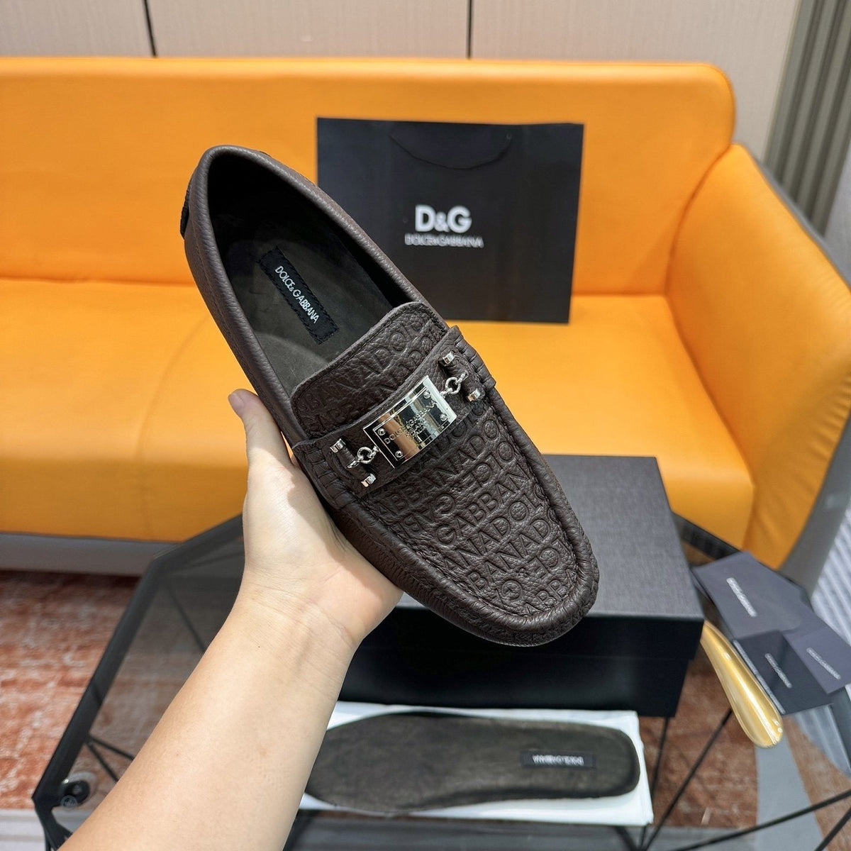 Dolce & Gabbana Embossed Leather Driving Loafers