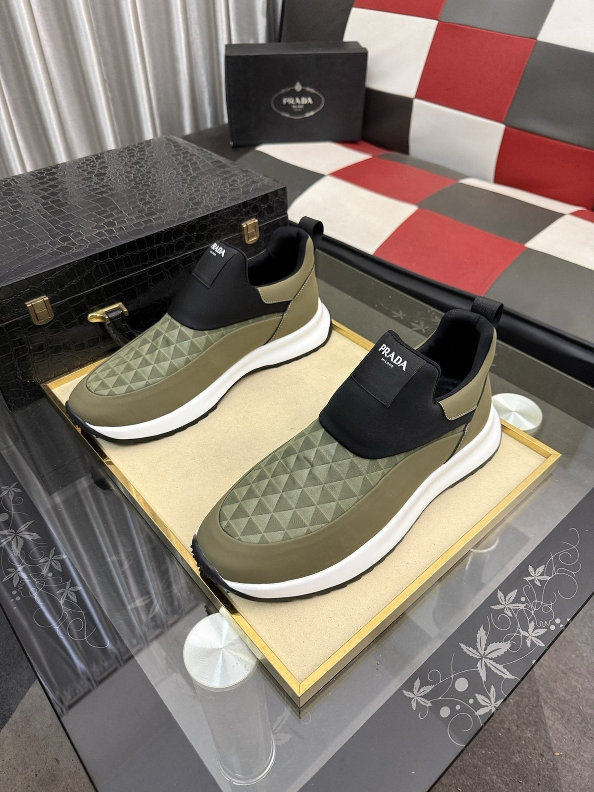 Prada Textured Slip-On Sneakers