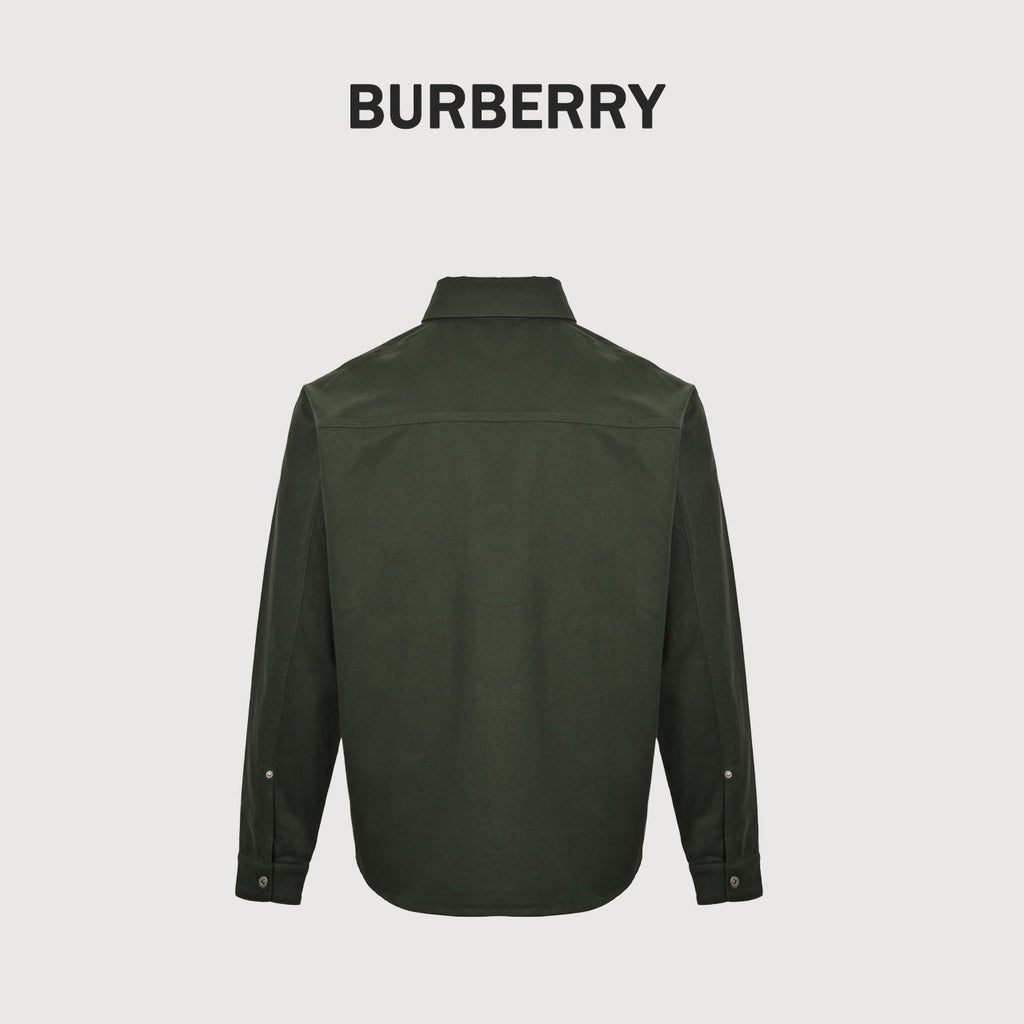 Burberry 25SS Shield Logo Spread Collar Denim Shirt Jacket — Olive