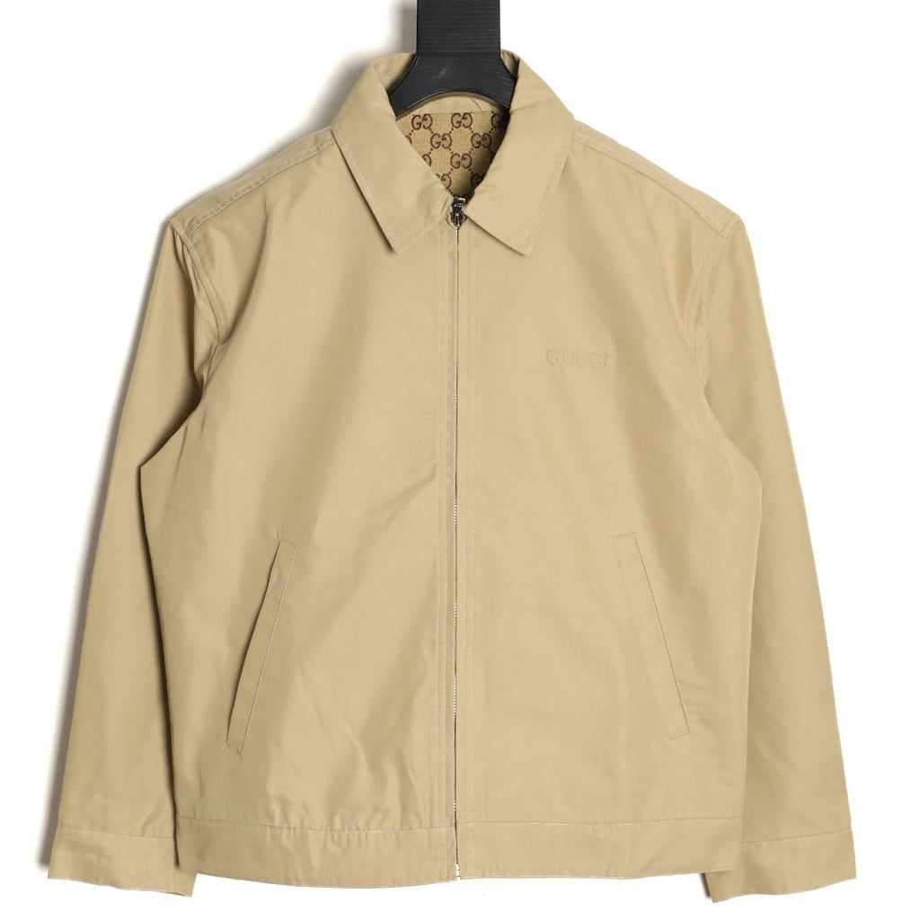 Gucci Beige GUC Chest-Logo Zip Jacket